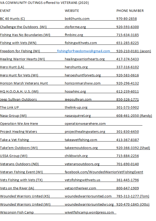 VA COMMUNITY OUTINGS offered to VETERANS